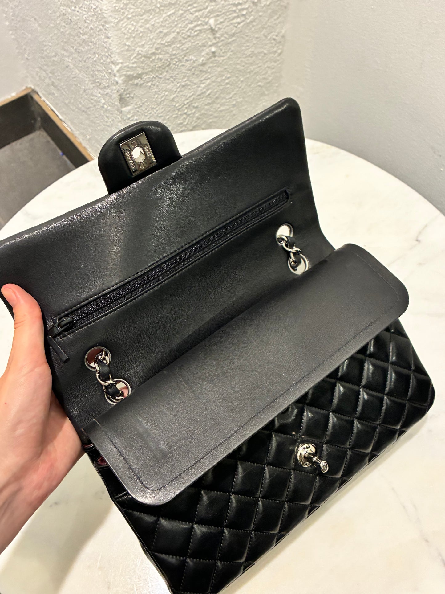 Chanel Classic Flap Medium - Black Lambskin & Silver Hardware - 2020 - FULL SET!