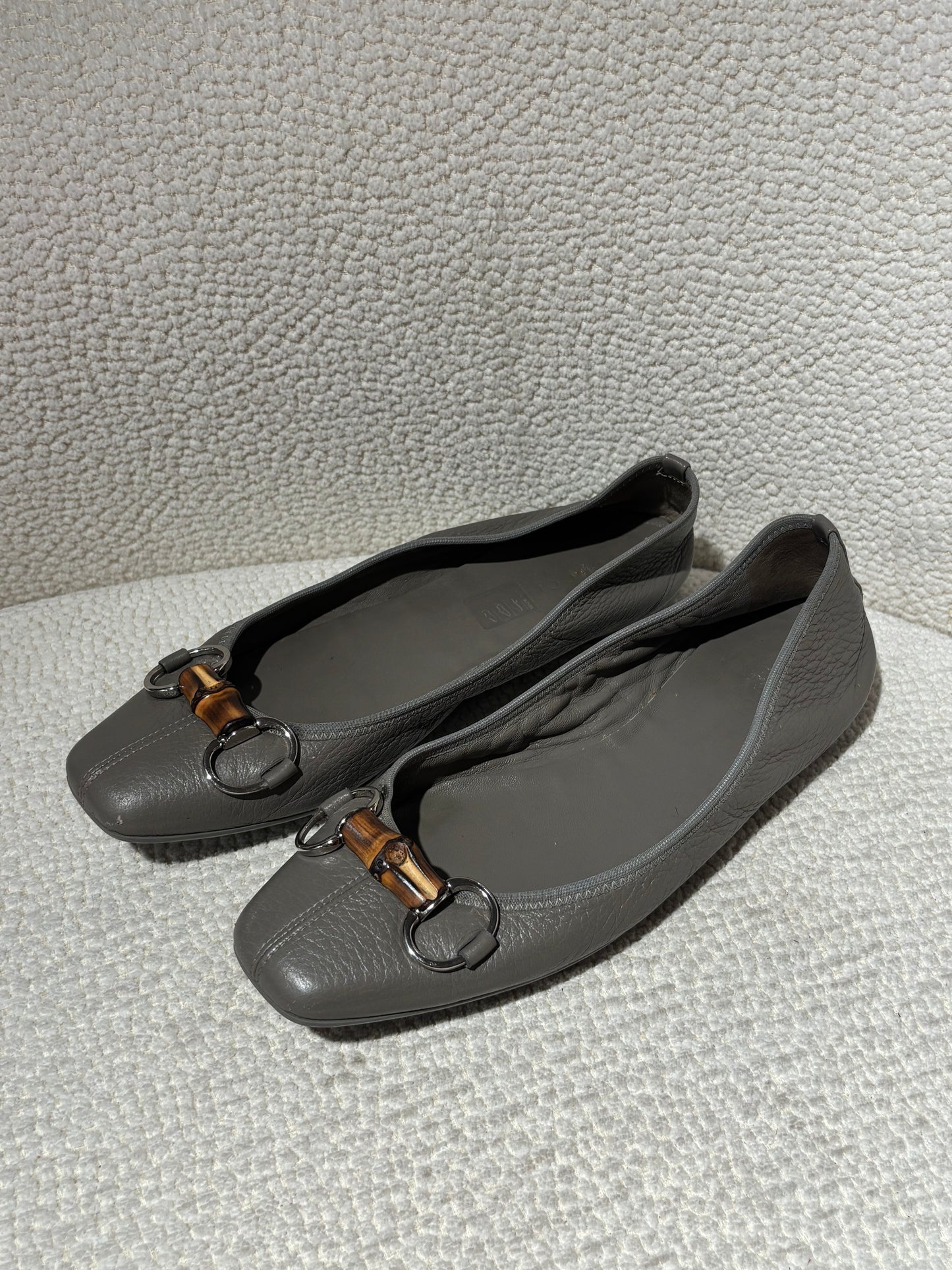 Gucci Ballerina - Grey Leather with Bamboo Bit - EU 38.5
