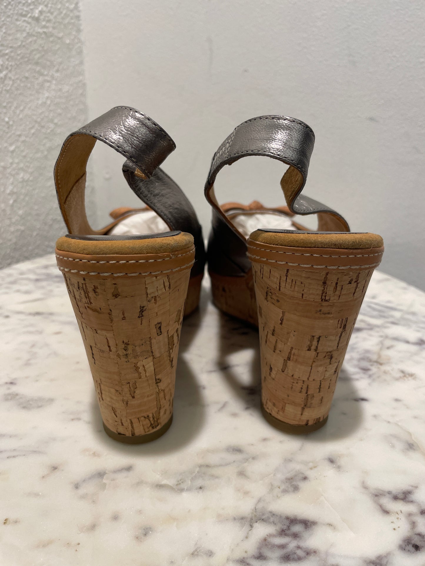 Unisa - Brand new Metallic Silver Slingback Wedge Sandals - 39