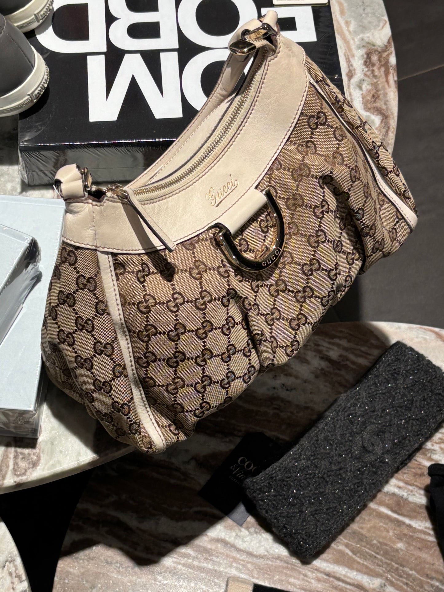 Gucci Abby Bag – Ecru Leather & Beige Monogram