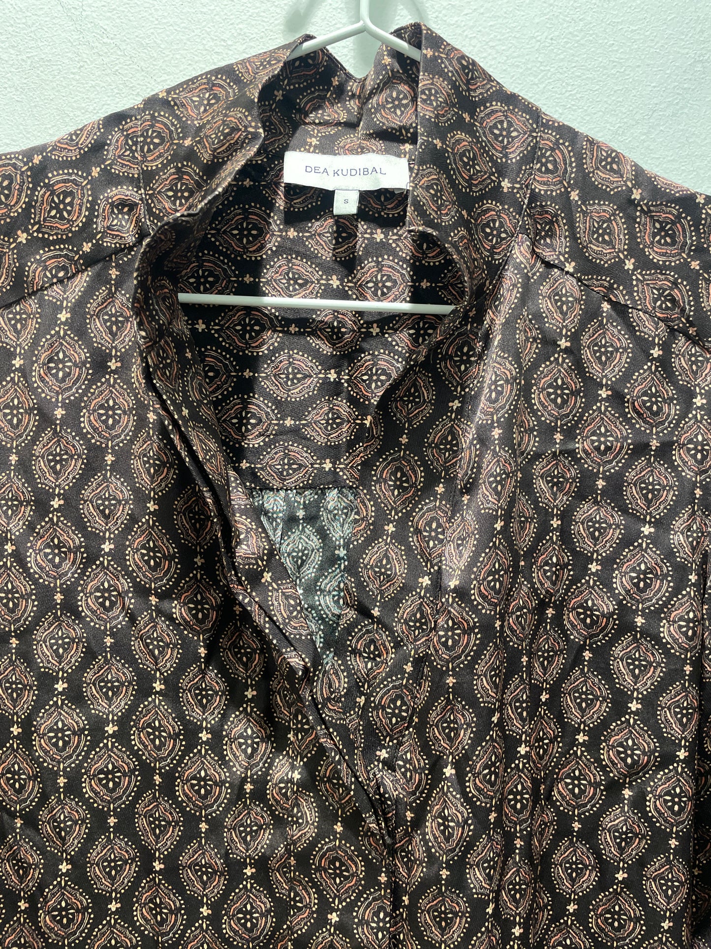 Dea Kudibal — Silk Dress with Geometric Print in Brown and Old Rose - Size S