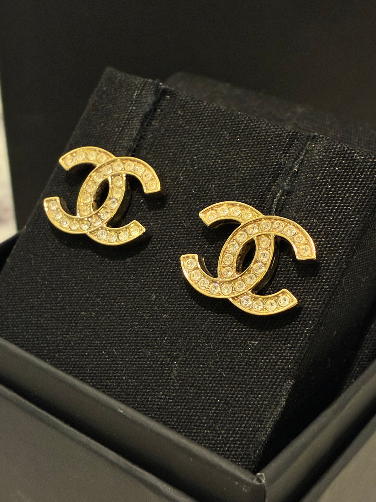 Chanel CC Earrings – Gold-Tone with Crystals