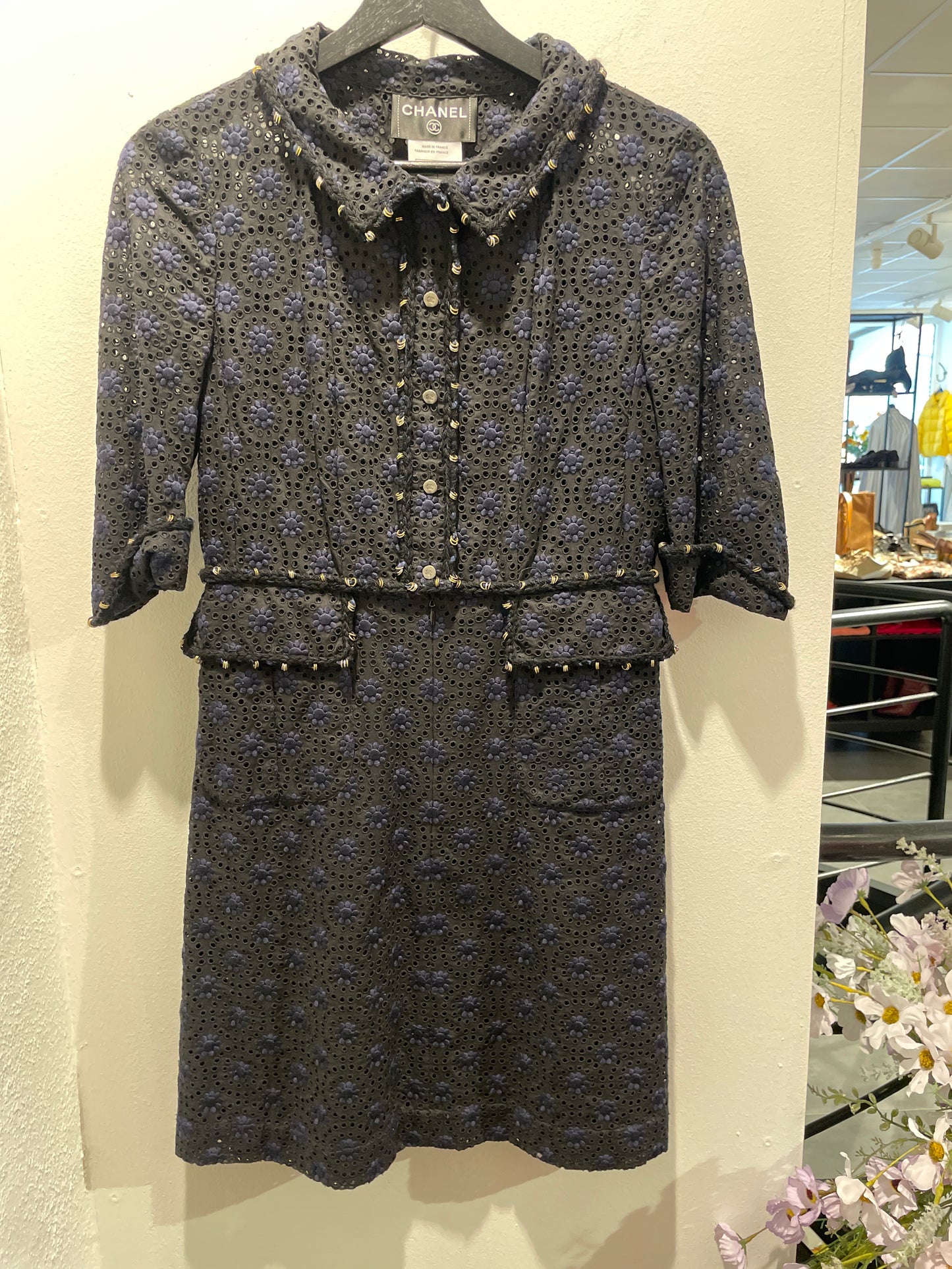 Chanel dress - Black & Navy Broderie Anglaise & CC bottons - EU36