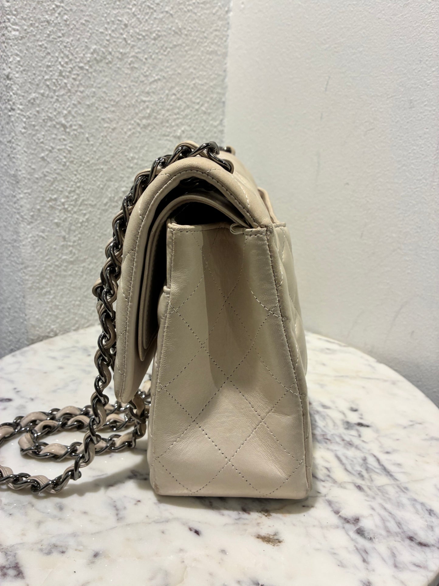 Chanel Classic Double Flap – Jumbo - Beige Lambskin & Dark Silver Hardware