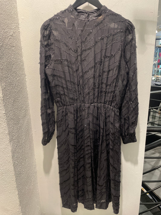 Julie Fagerholt Heartmade — Black Textured Midi Dress with Back Buttons - Size EU 36