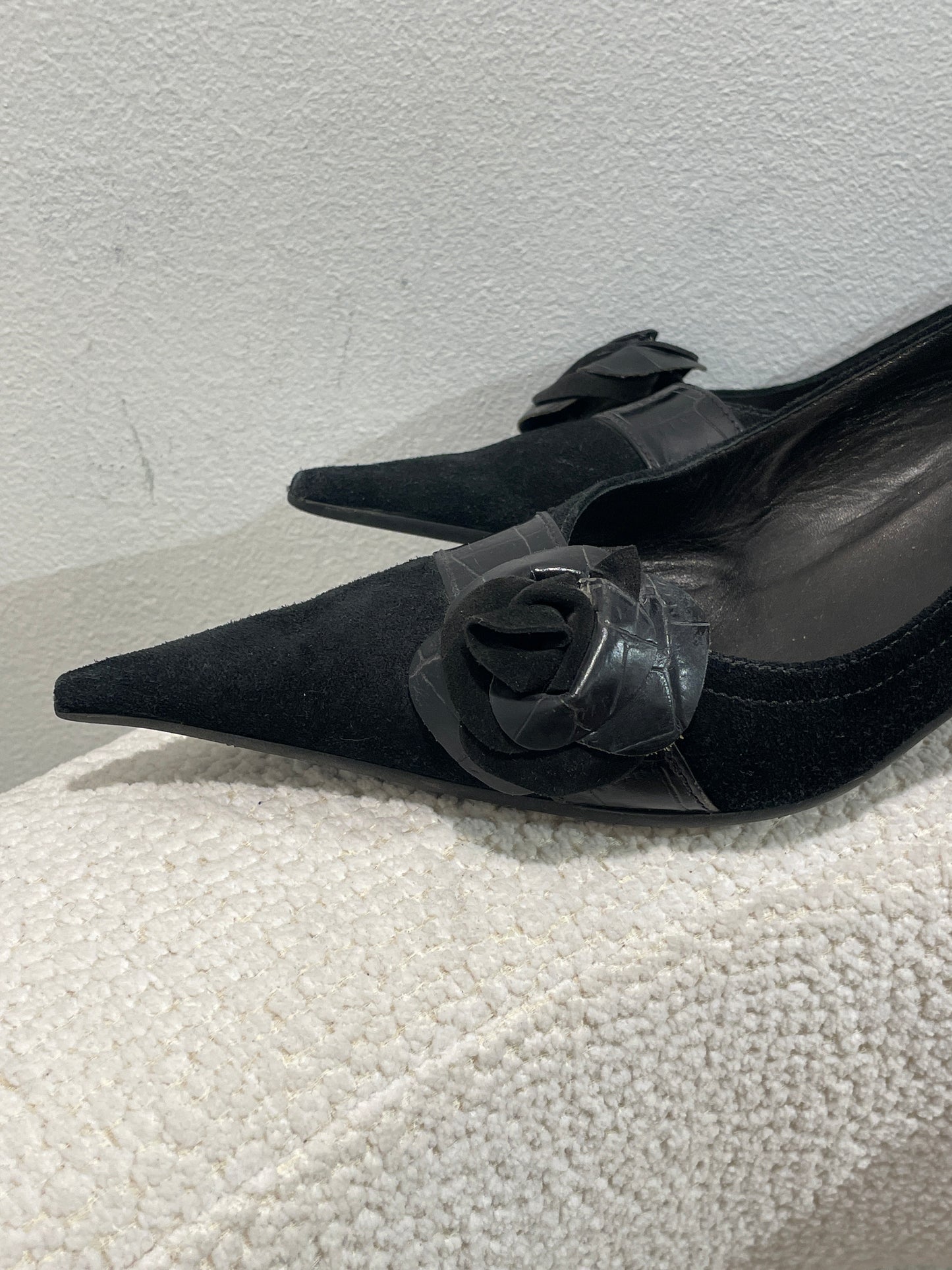 Janet & Janet Heels – Black suede and croco leather - 37