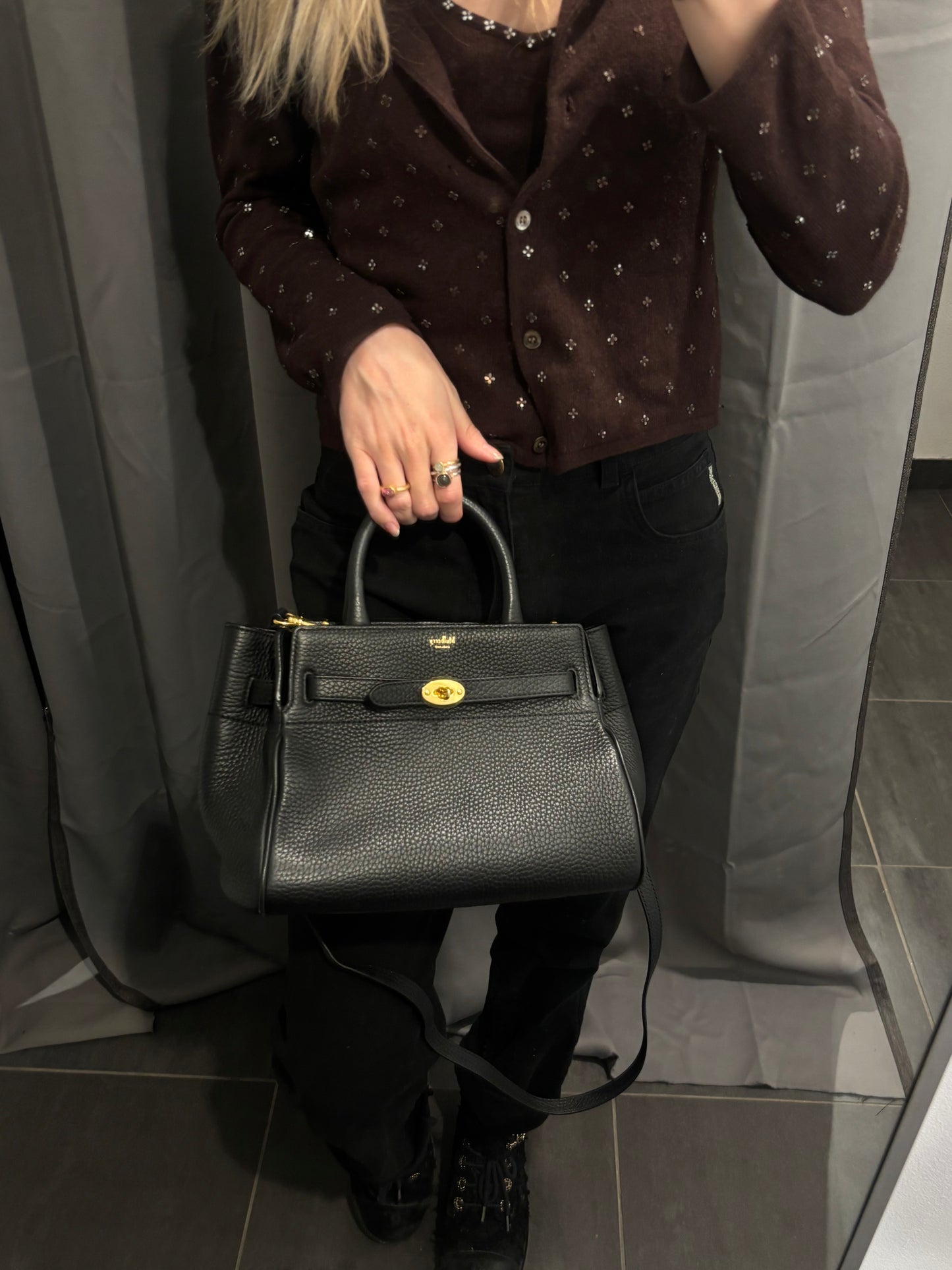 Mulberry Belted Bayswater Bag - Black Calfskin & Gold Hardware