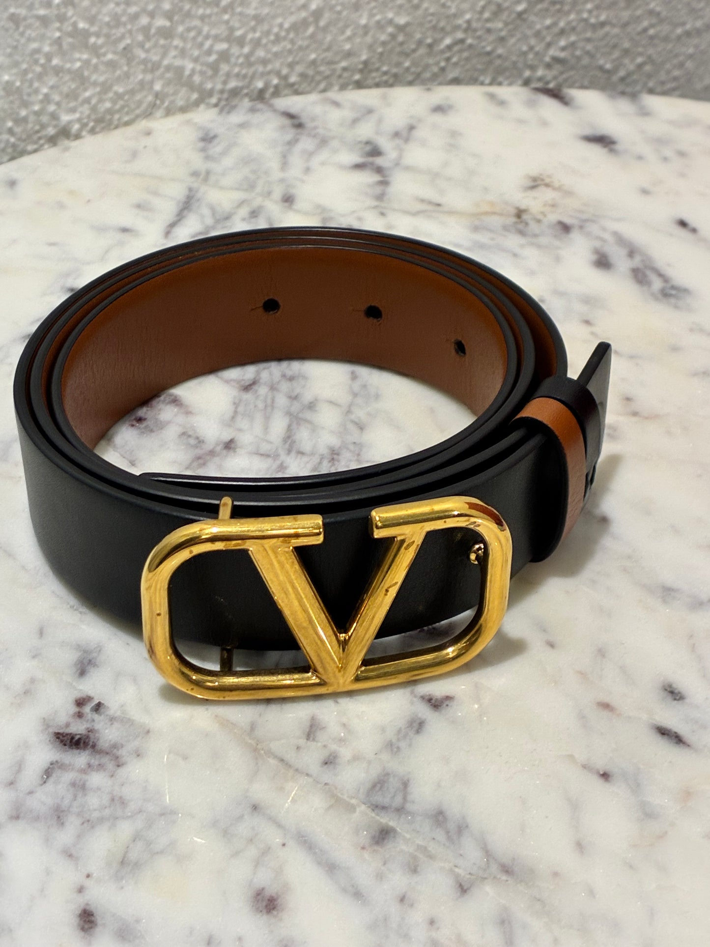 Valentino VLogo Reversible Belt - Black & Brown w. Gold Logo - Size 85