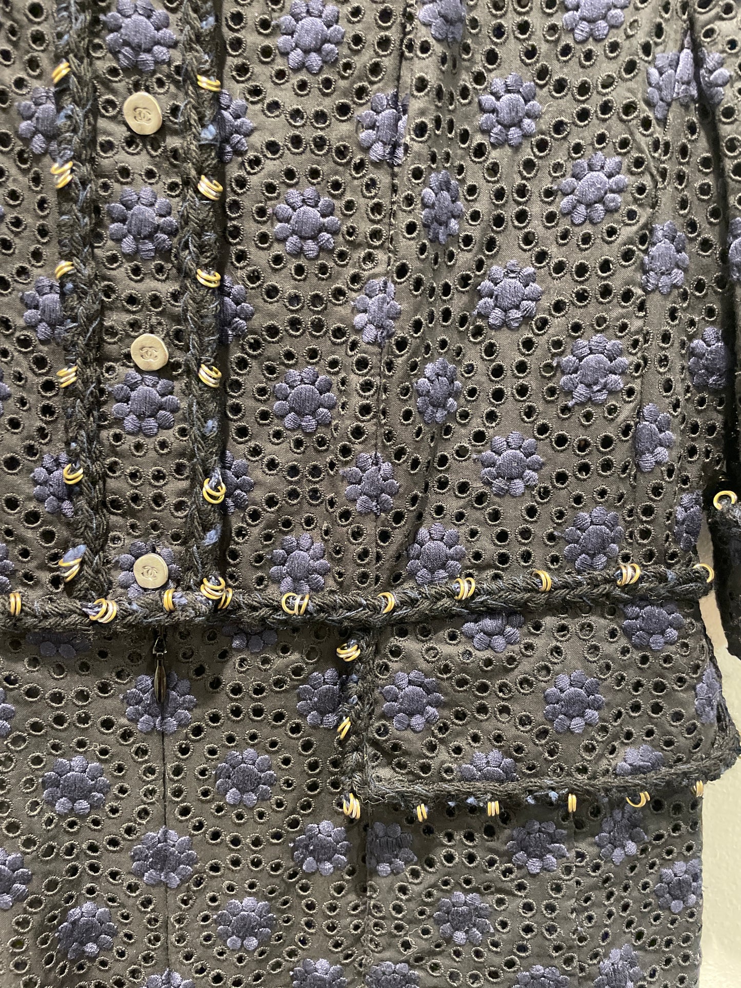 Chanel dress - Black & Navy Broderie Anglaise & CC bottons - EU36