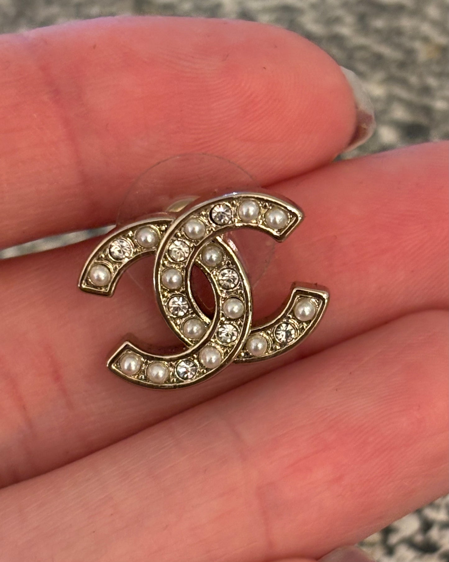 Chanel CC Earrings – Silver-Tone Metal with Stones & Pearls