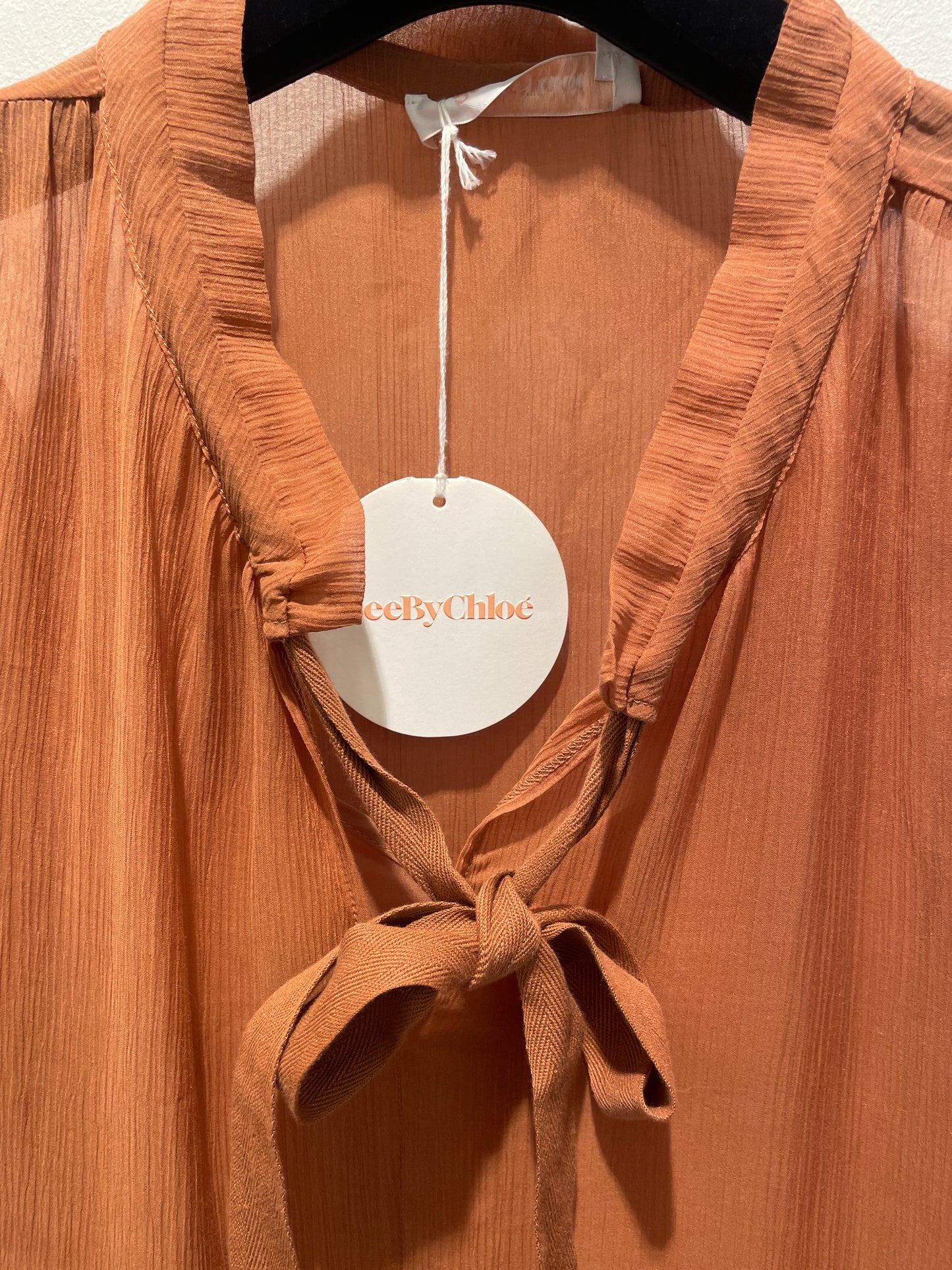 See by Chloé Tiered Chiffon Tie-Neck Midi Dress - M/L
