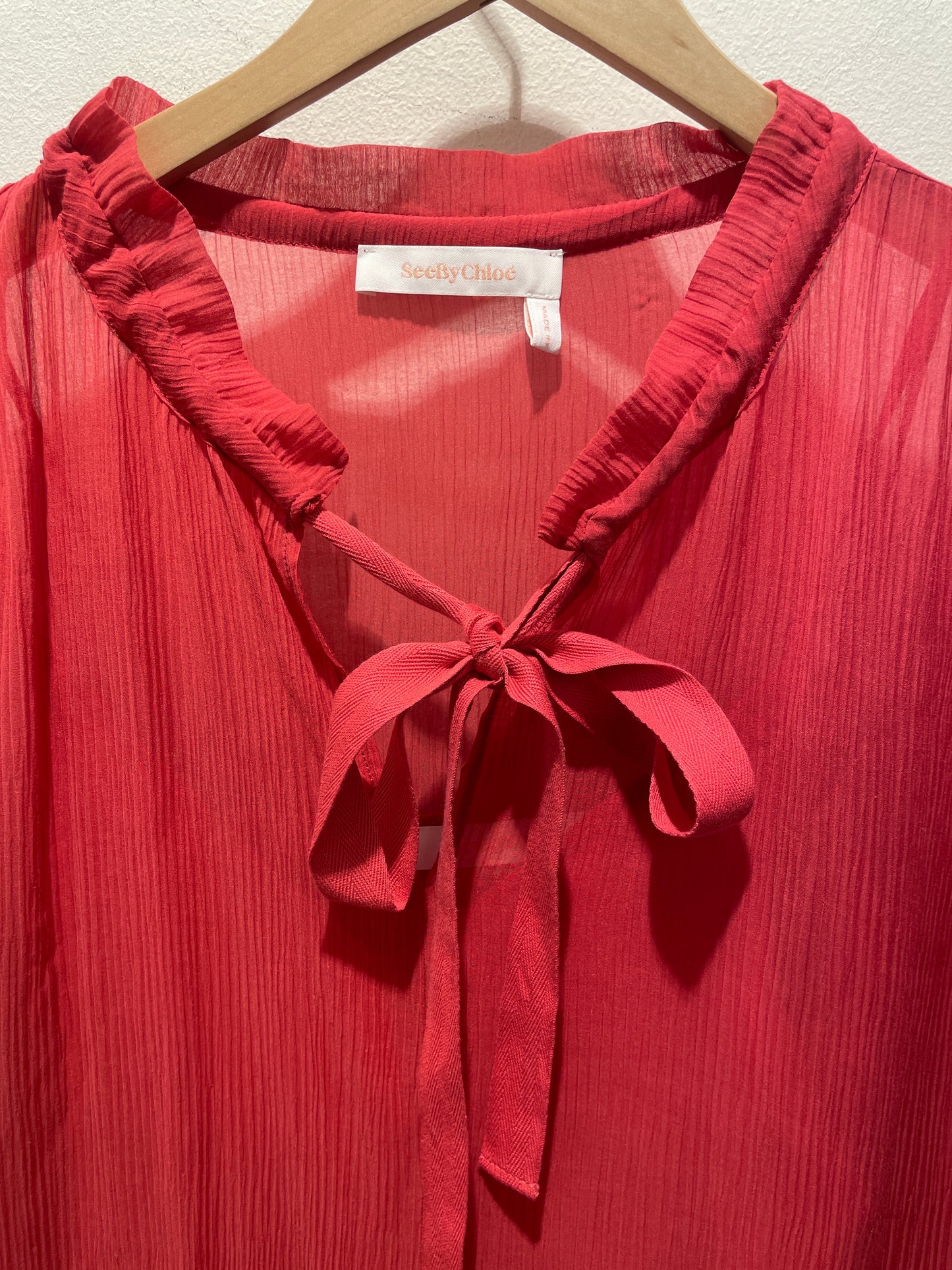 See by Chloé Raspberry Red Textured Tiered Dress - L