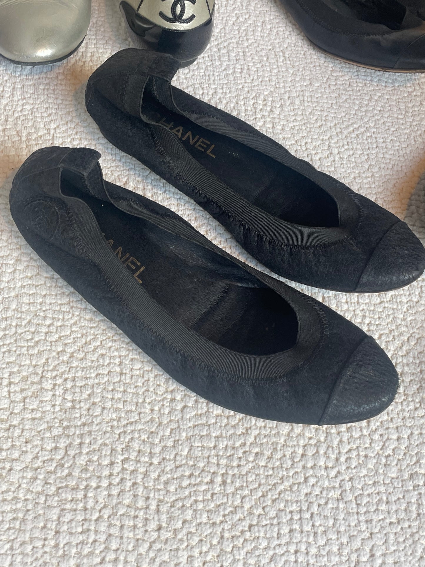 Chanel ballerina - Sort stof og læder - 38