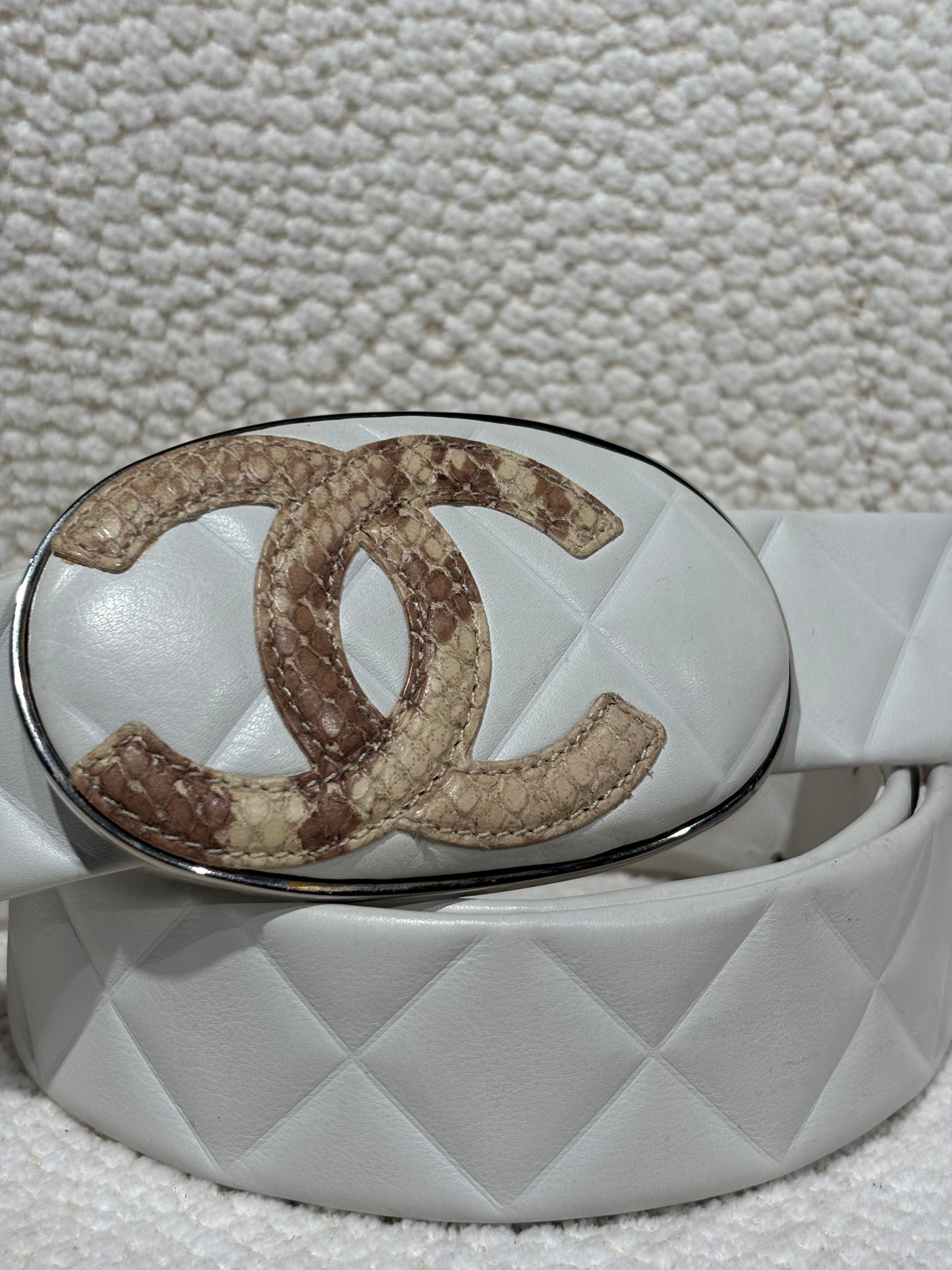 Chanel Belt – White Quilted Calfskin with Python CC Buckle - Cambon Collection