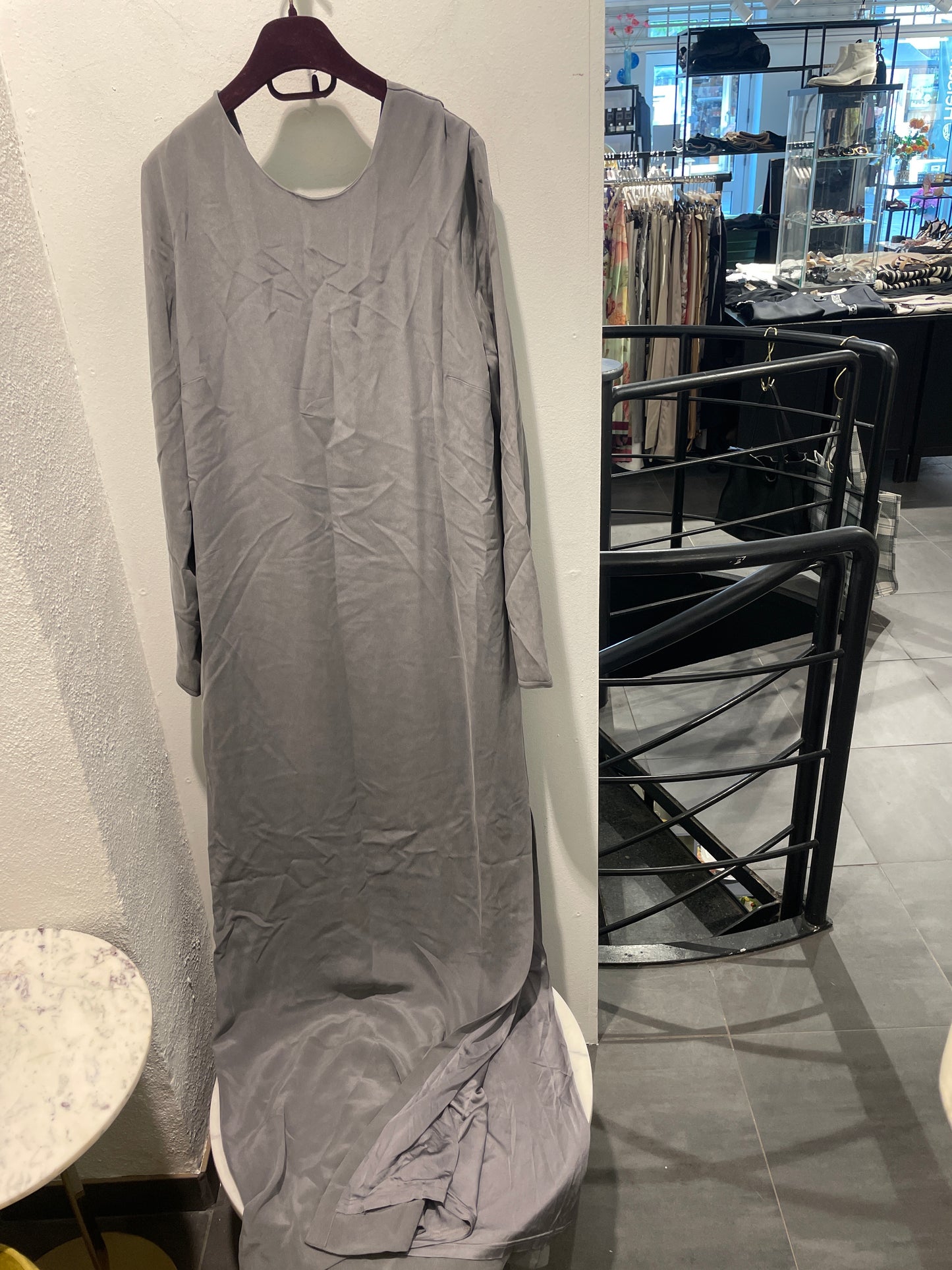 By Malene Birger Jeanetti Floor-Length Maxi Gown with Draped Open Back – Charcoal Grey – Size EU40