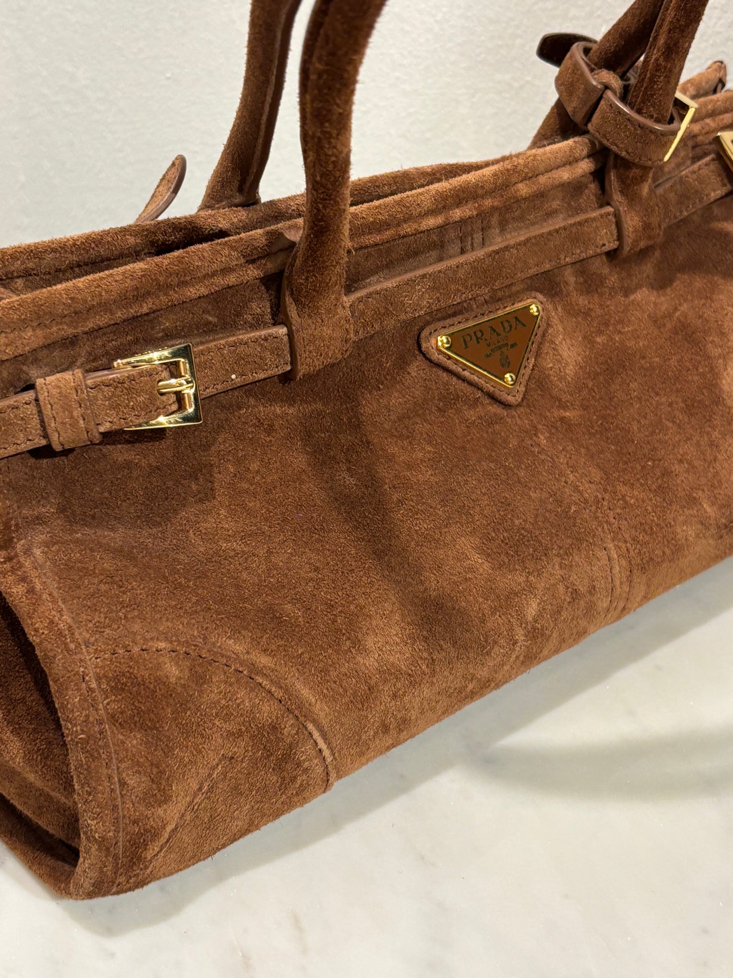 Prada - Suede Triangle Medium Bonnie - Cinnamon - Medinas Wardrobe