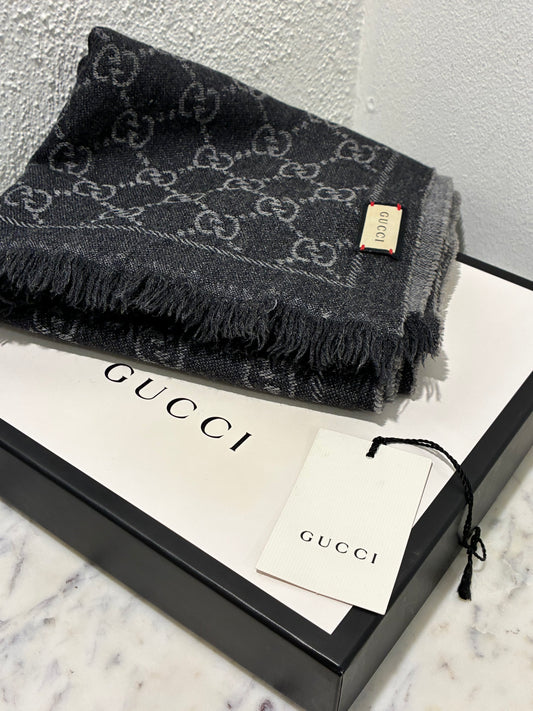 Gucci Monogram Scarf - Brown & Light Grey/Taupe