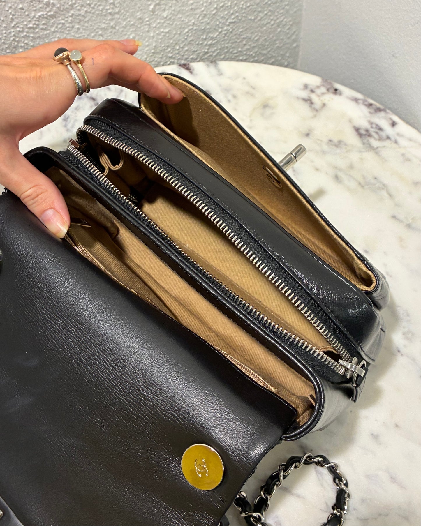 Chanel Zip Around Flap Bag - Black Calfskin & Silver hardware - 2019