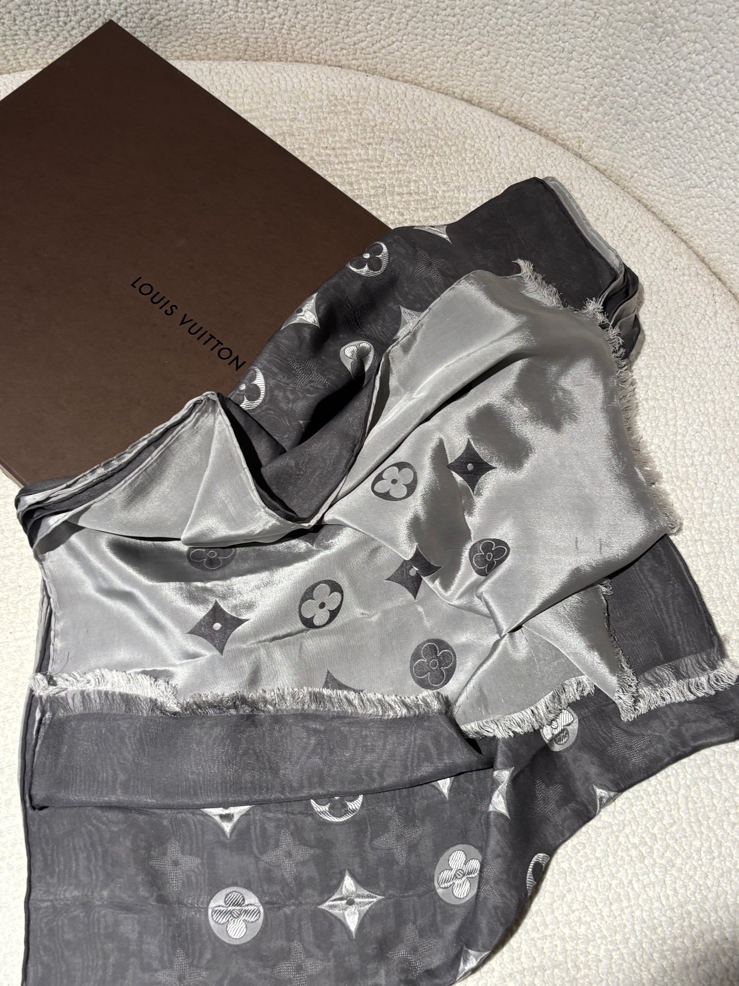 Vintage Louis Vuitton Silk Scarf - Double Sided in Grey with Monogram