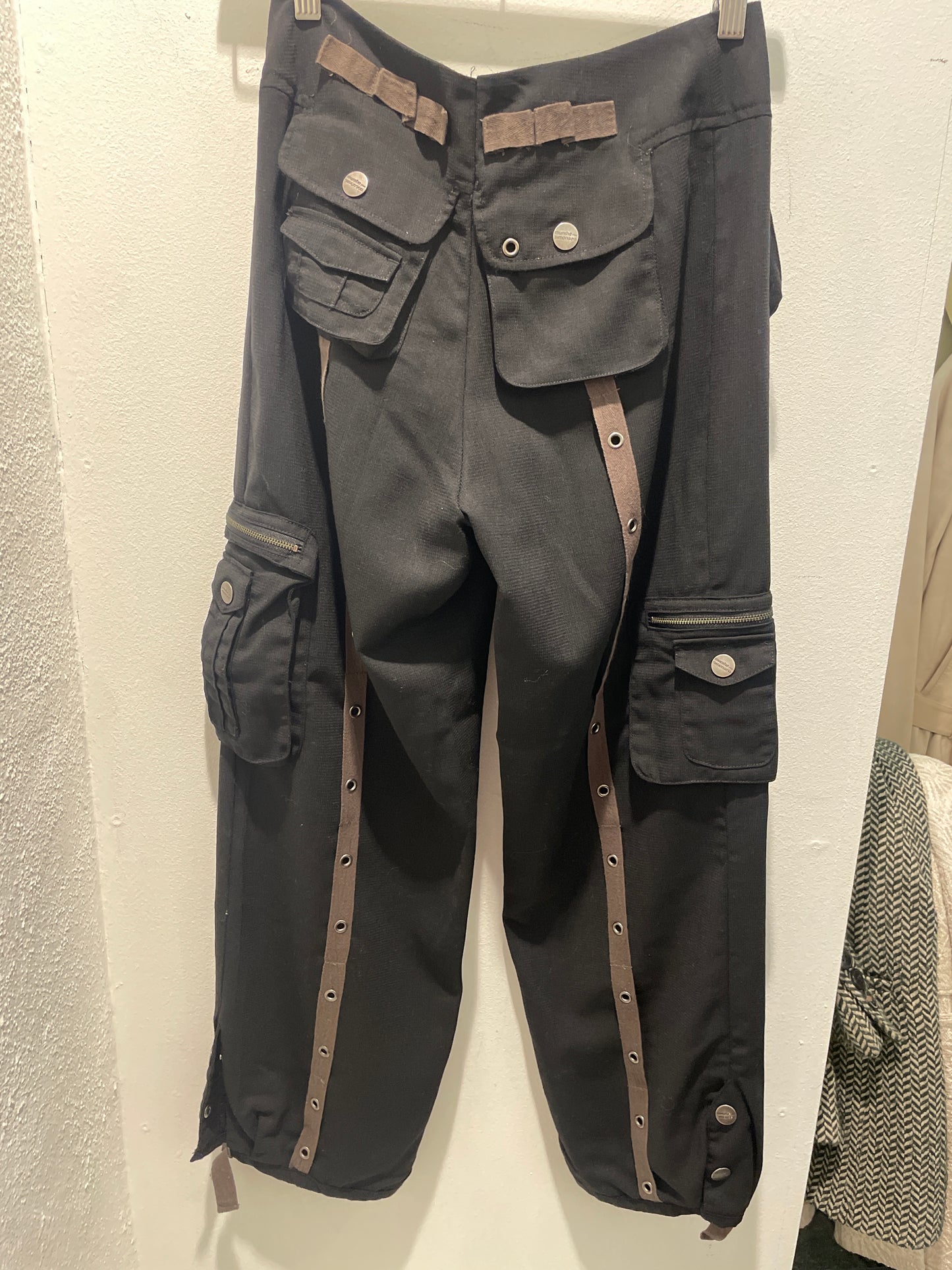 Munthe Y2K Black Cargo Pants with Studded Straps - EU38