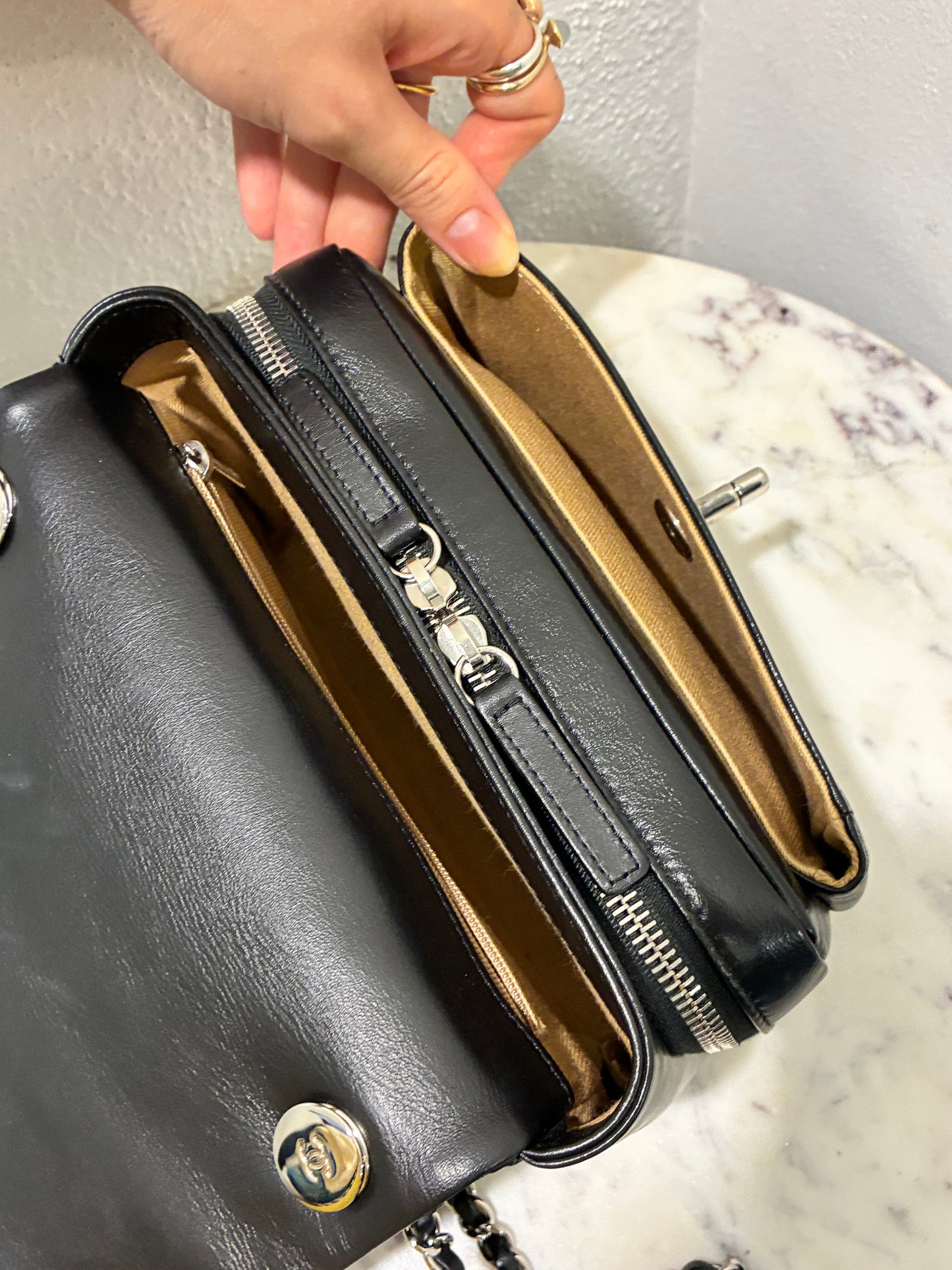 Chanel Zip Around Flap Bag - Black Calfskin & Silver hardware - 2019