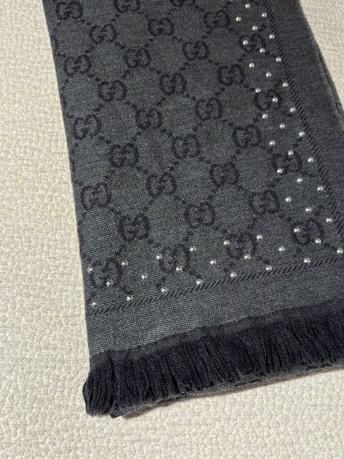 Gucci Monogram Scarf – Two-Tone Grey with Stud Details