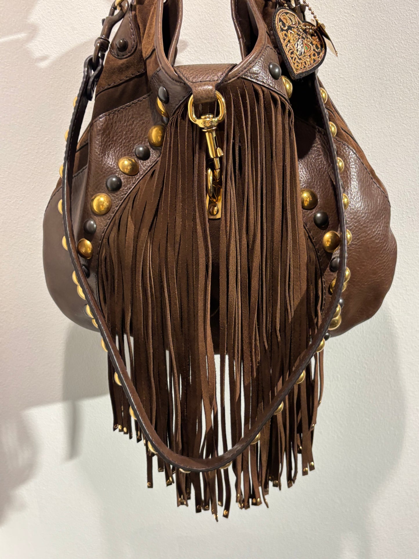 Gucci Fringe Bag – Suede & Leather with Stud Details