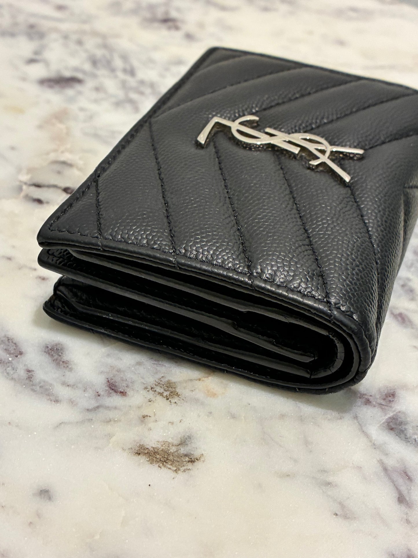 YSL Wallet - Black Calfskin & Silver Logo