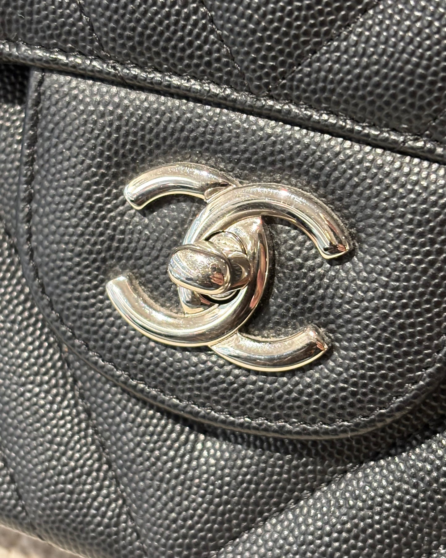Chanel Classic Flap Bag Chevron - Jumbo - Black Caviar & Silver Hardware