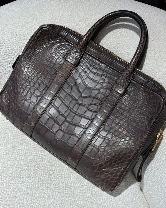 Tom Ford Attaché - Real Crocodile in Brown & Gold Zipper