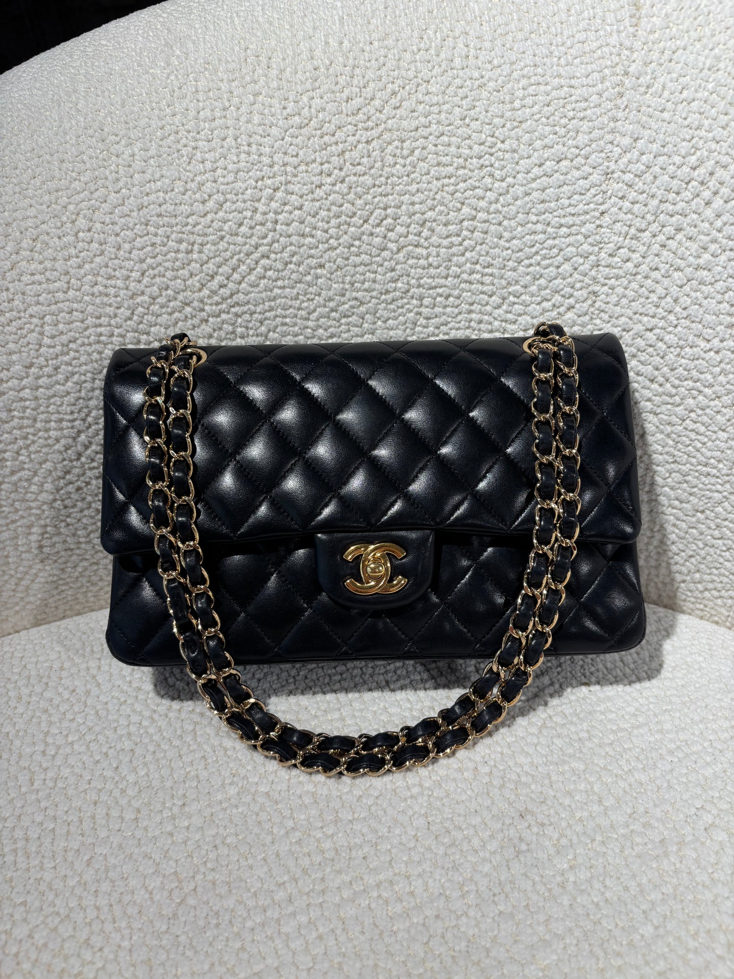 Chanel Classic 11.12 Flap Bag - Medium - Black Lambskin & Gold Plated Hardware
