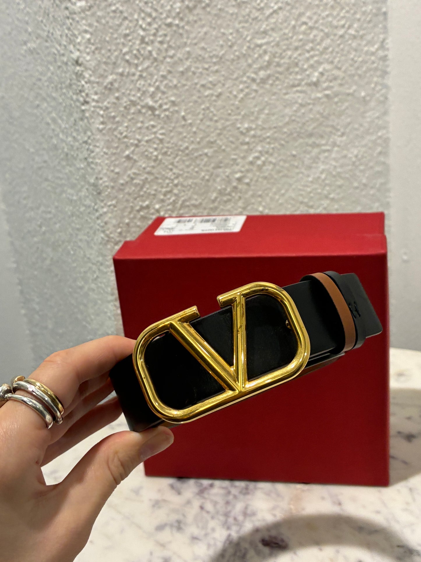 Valentino VLogo Reversible Belt - Black & Brown w. Gold Logo - Size 85