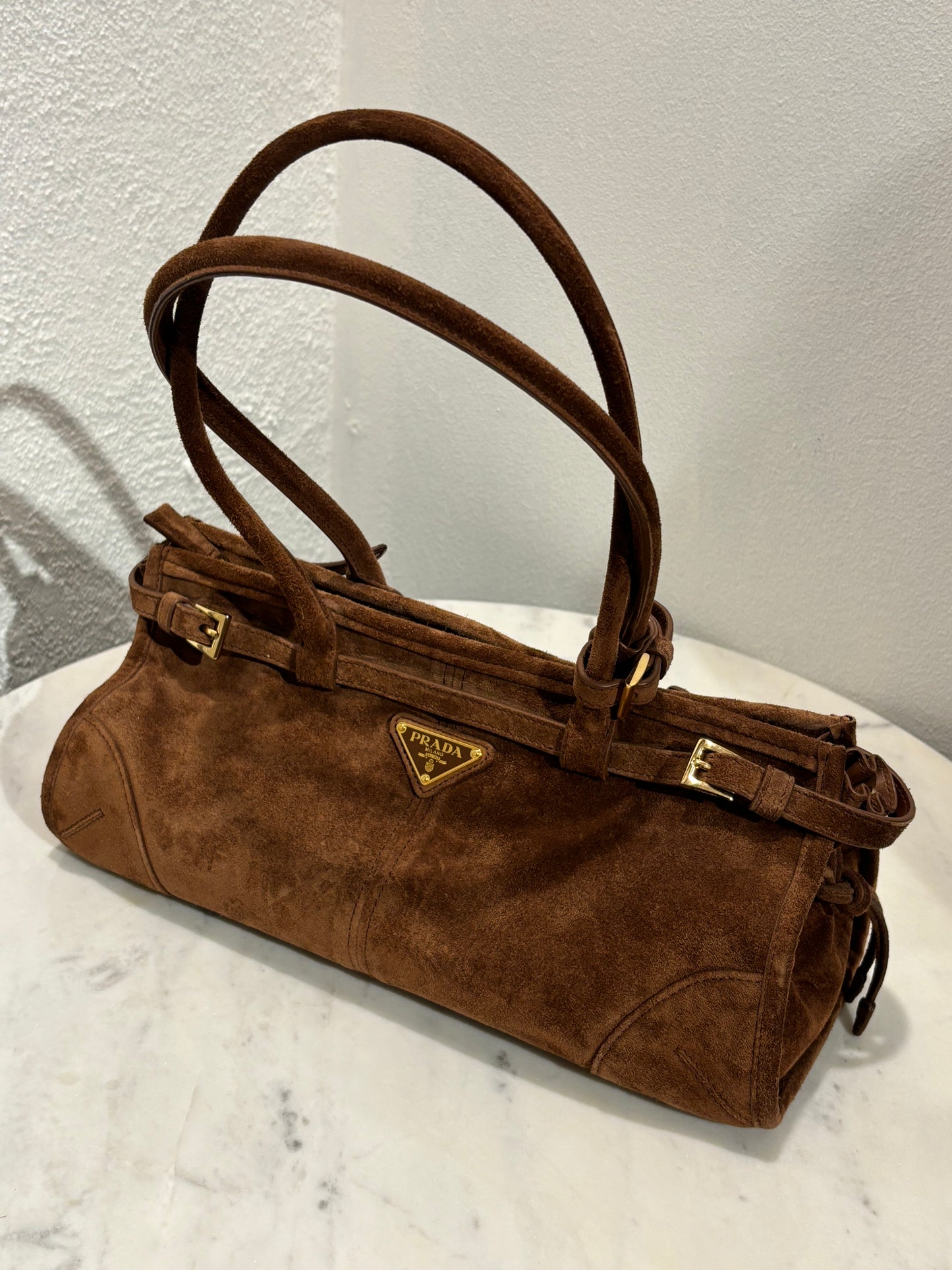 Prada - Suede Triangle Medium Bonnie - Cinnamon - Medinas Wardrobe