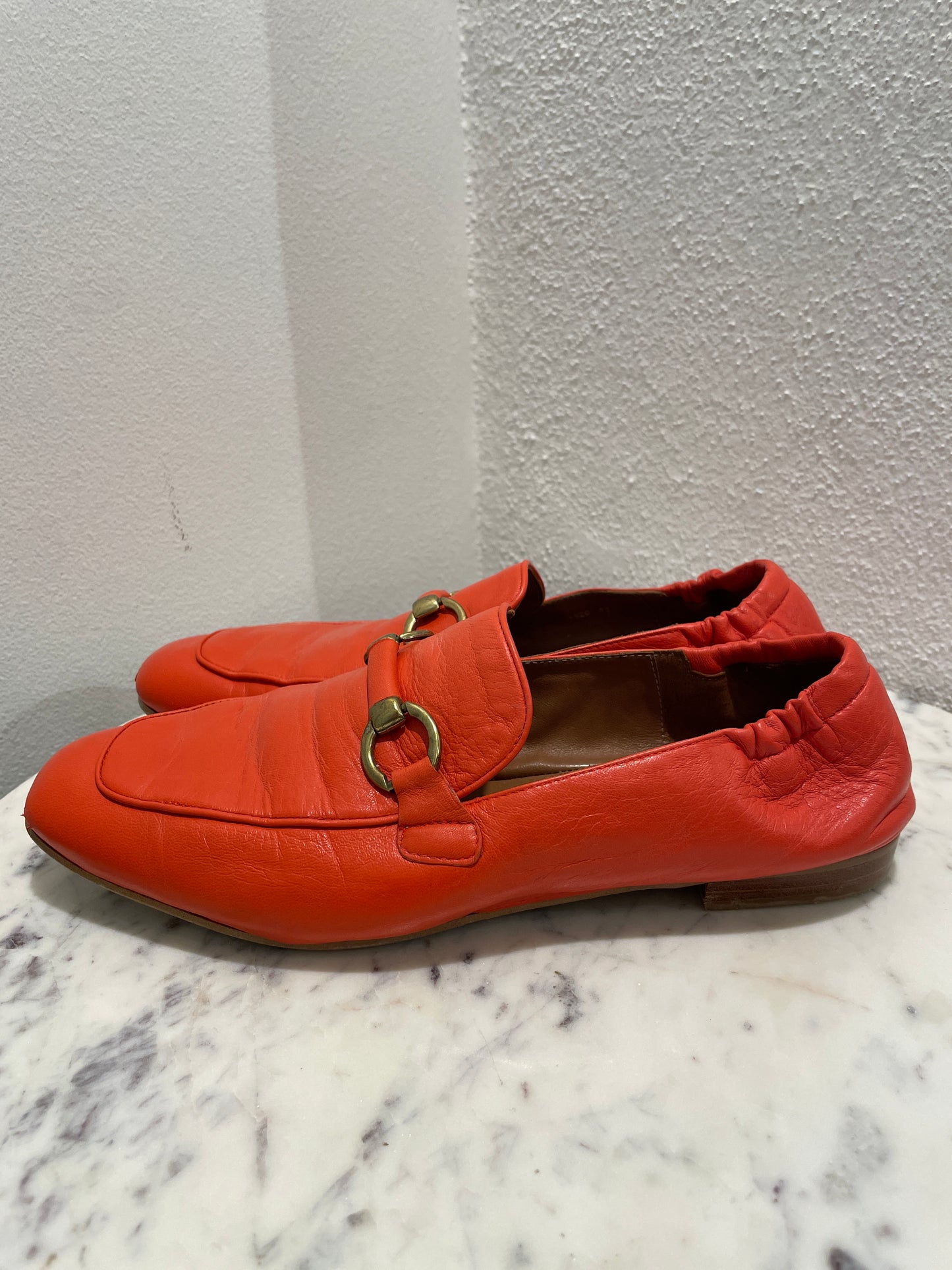 Billi Bi Soft Leather Horsebit Loafers – Coral Red - 40