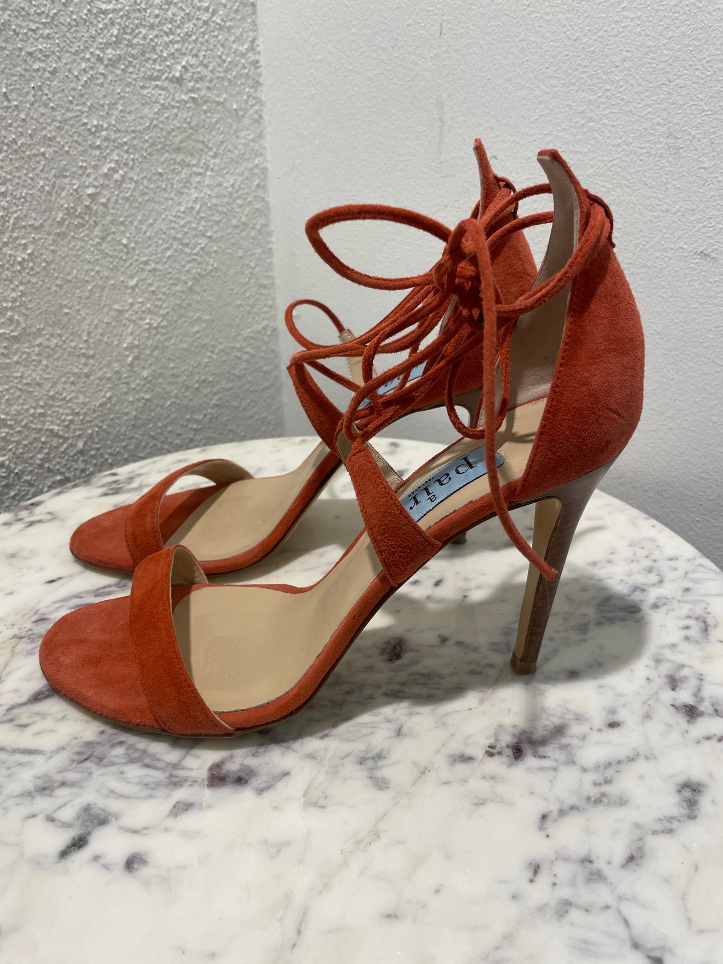 A Pair Copenhagen Rust Orange Suede Lace-Up Stiletto Sandals - 40