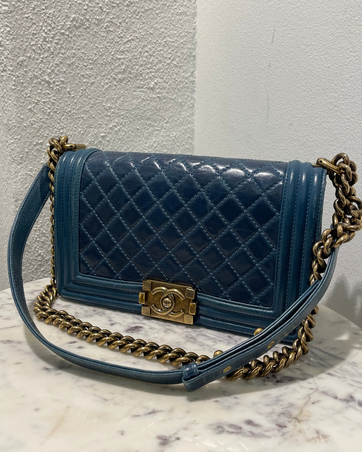 Chanel Boy Bag - Medium - Teal & Aged Gold Hardware