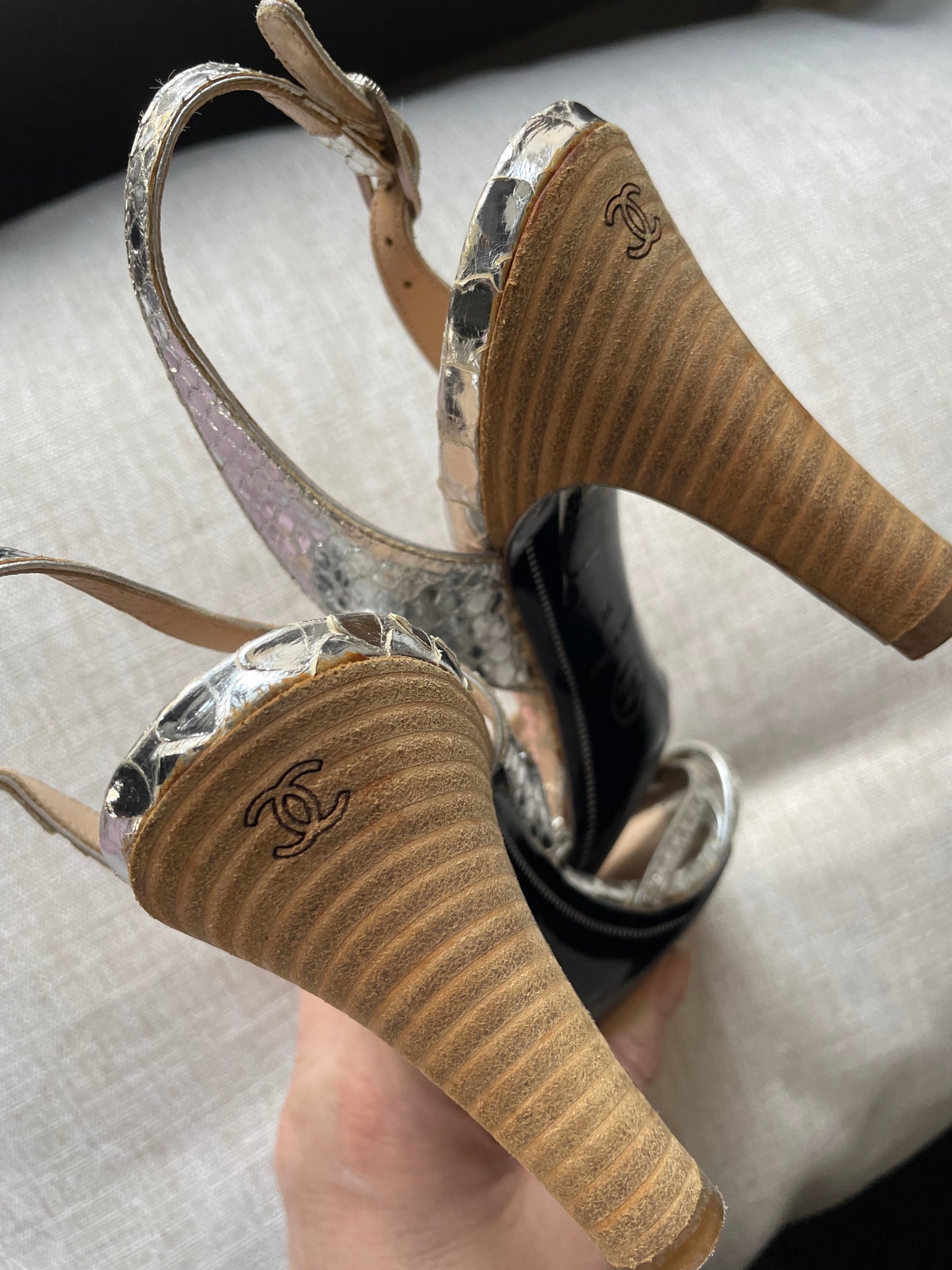 Chanel - heels - Ægte Python - Silver - 38