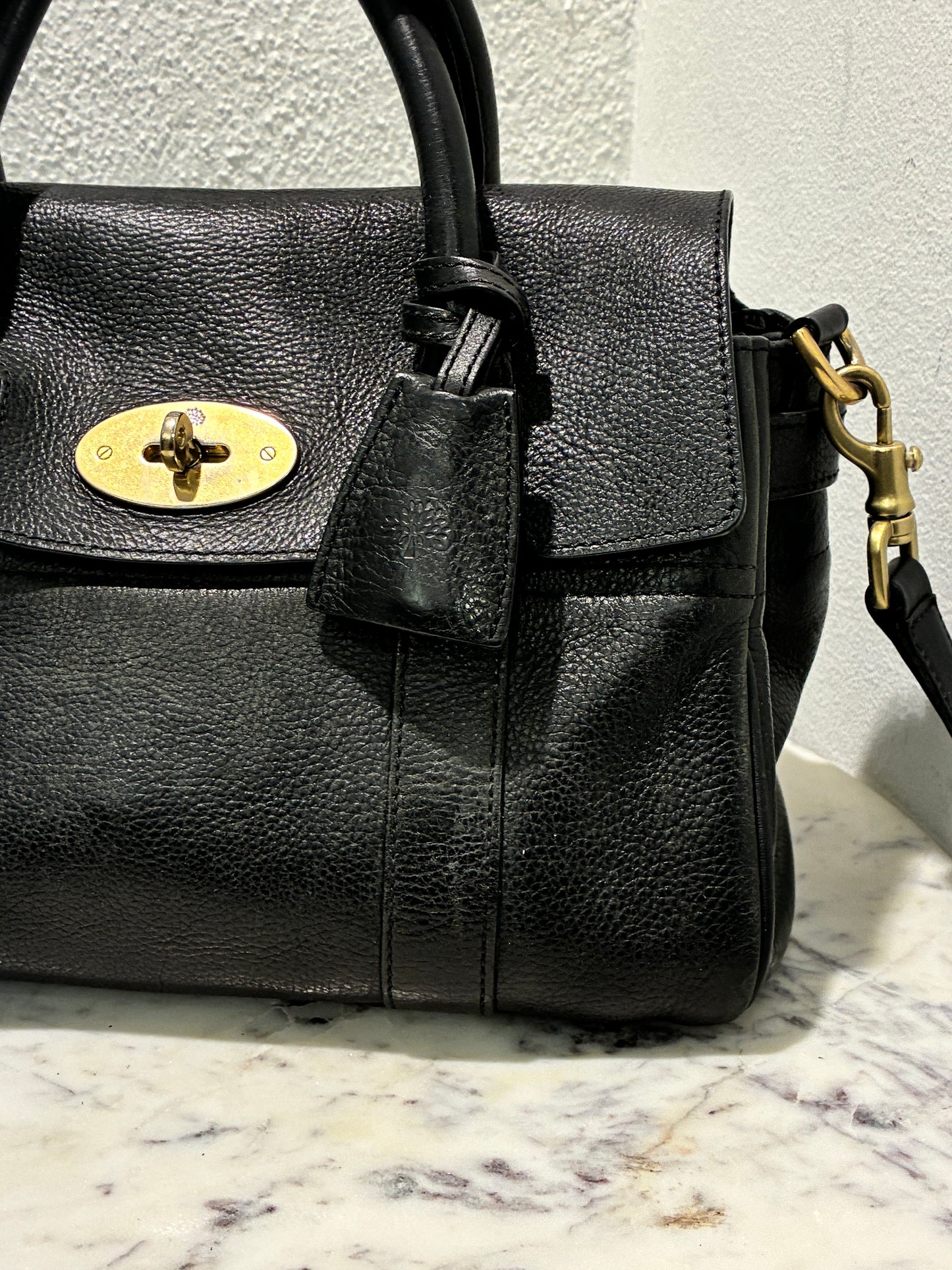 Mulberry Small Bayswater Satchel - Black Calfskin & Gold Hardware