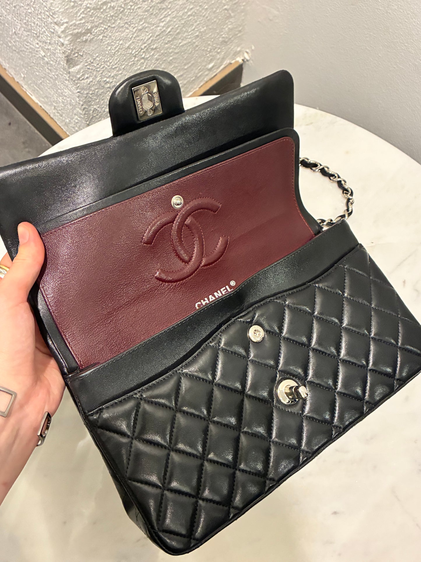 Chanel Classic Flap Medium - Black Lambskin & Silver Hardware - 2020 - FULL SET!