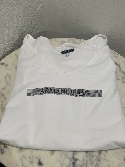Armani Jeans – Graphic V-Neck Top with 3/4 Sleeves - M/L