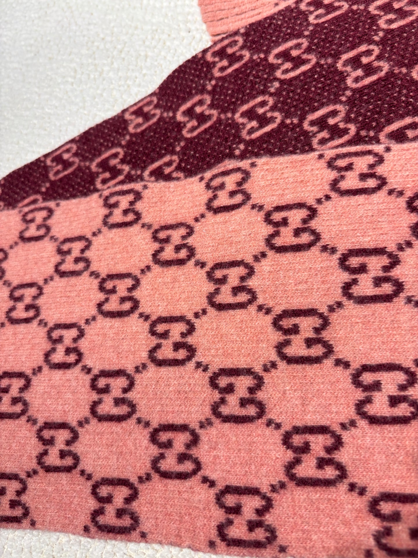 Gucci Monogram Scarf - Wool - Pink and Wine-Plum