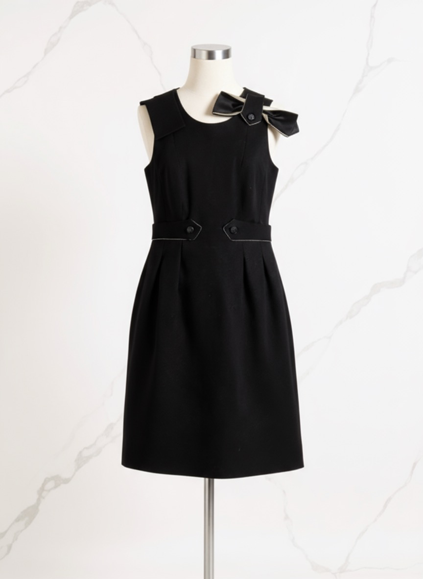 Chanel Dress – Black Wool Bouclé with Silk Details - EU 36