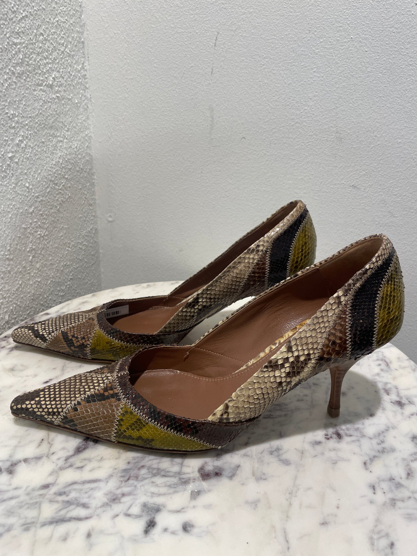 Vintage Prada Patchwork Genuine Python Leather Pointed-Toe Pumps  - 39