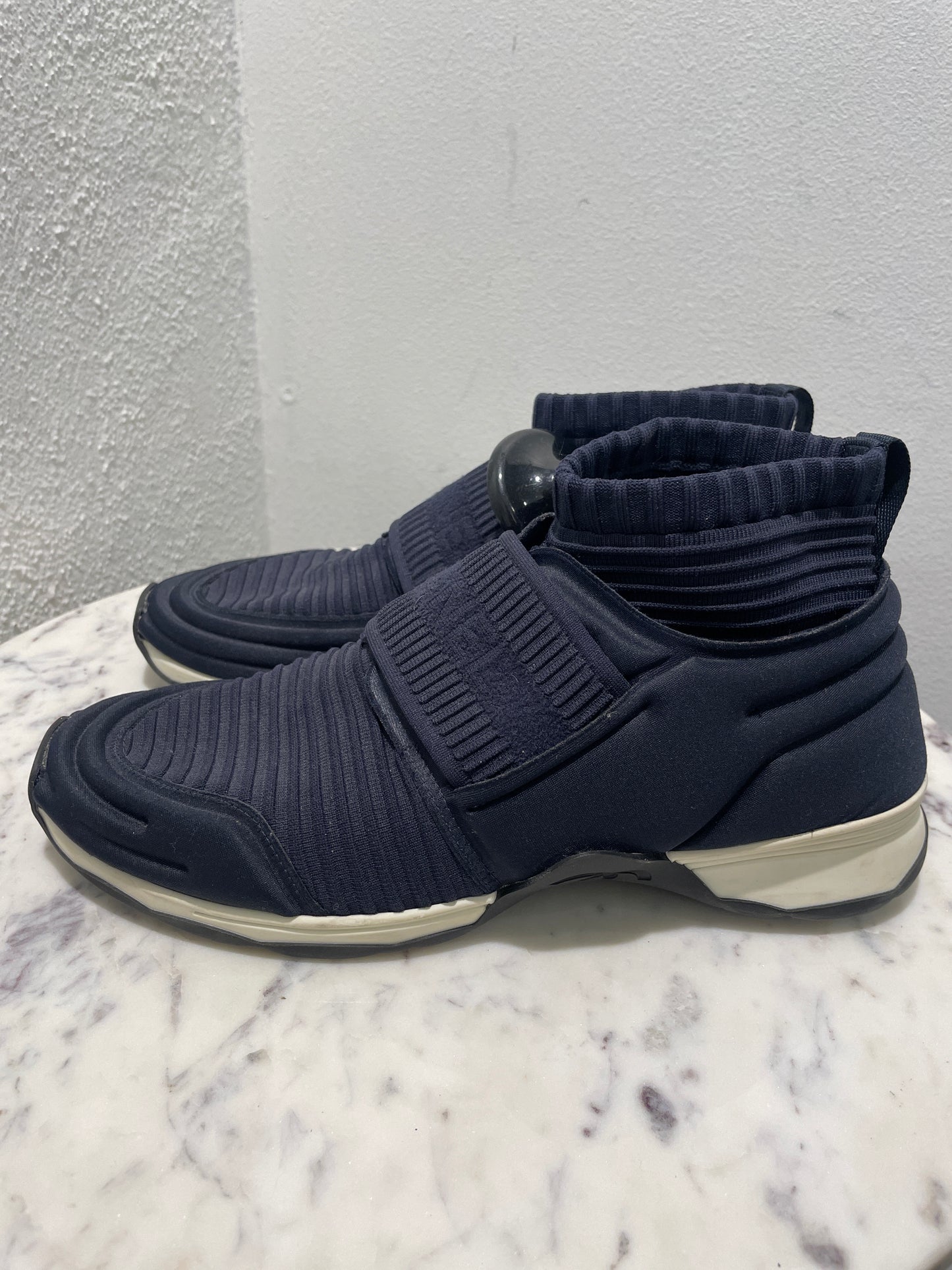 Chanel Navy Blue Knit High-Top Sock Sneakers - 38