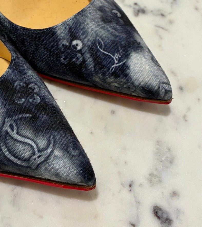 Christian Louboutin - Iriza 100 Printed Denim Pumps - Size 38,5
