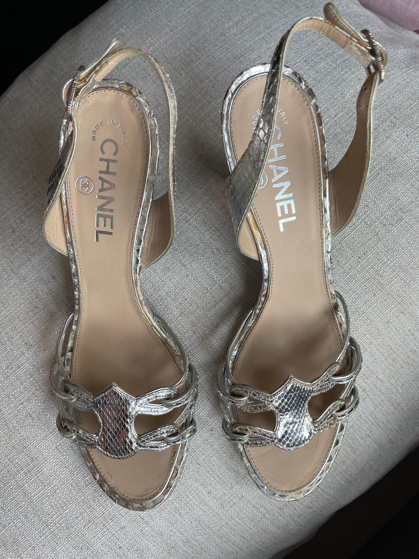 Chanel - heels - Ægte Python - Silver - 38