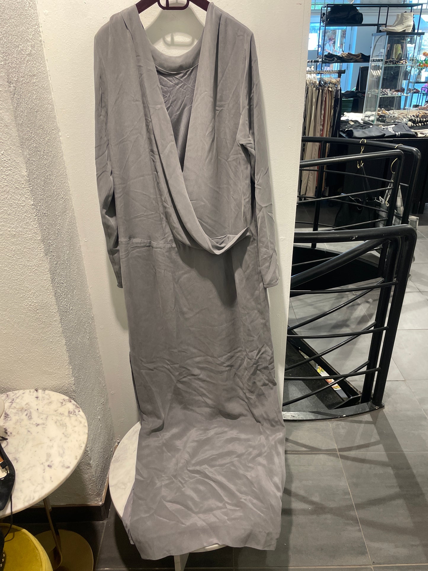 By Malene Birger Jeanetti Floor-Length Maxi Gown with Draped Open Back – Charcoal Grey – Size EU40