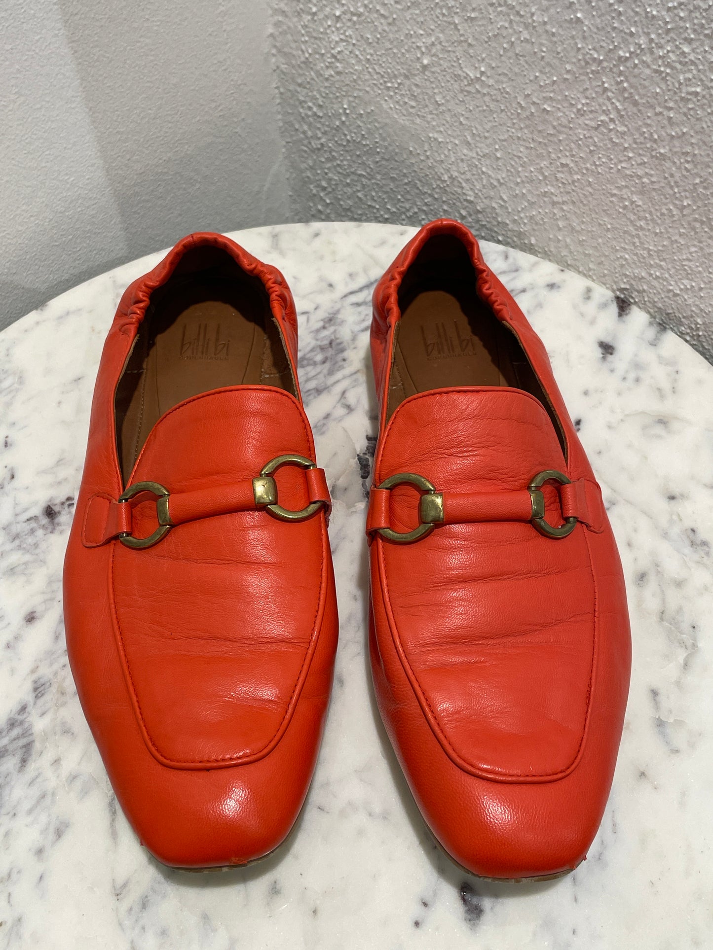 Billi Bi Soft Leather Horsebit Loafers – Coral Red - 40