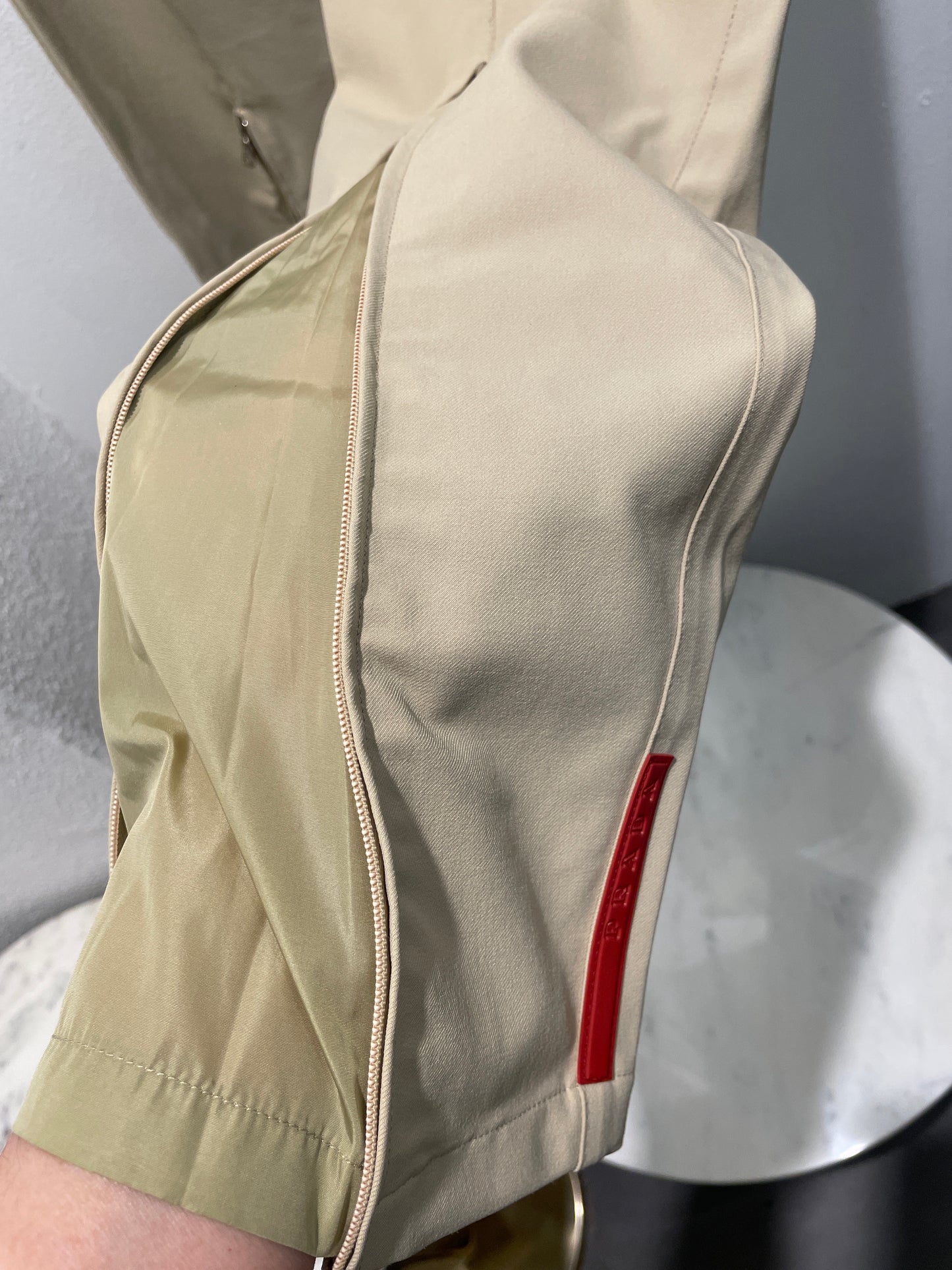 Prada Linea Rossa — Sand Technical Stretch Trousers with Adjustable Zip Hem - Size IT 38