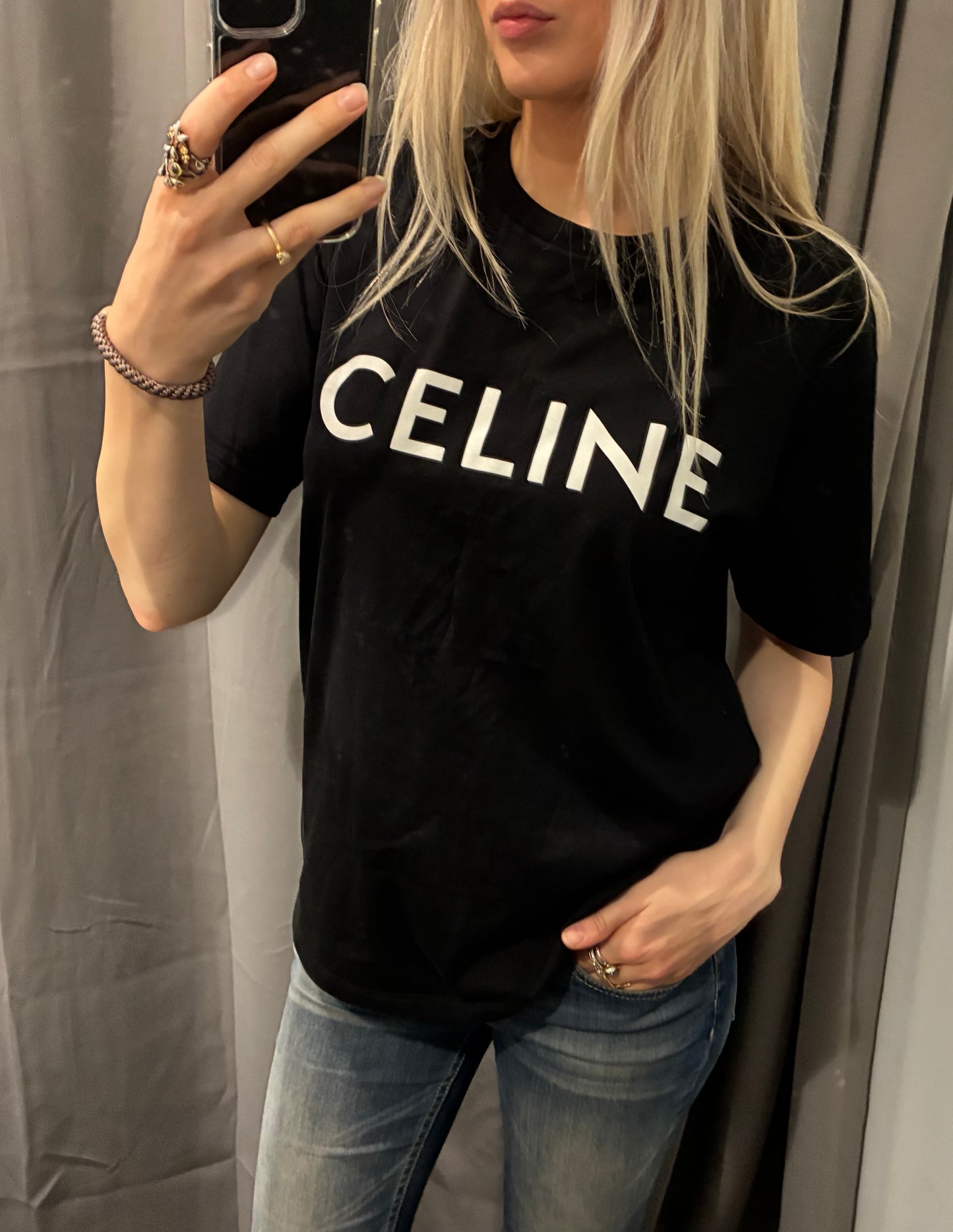 Celine Logo Tee - Black & White - Size M